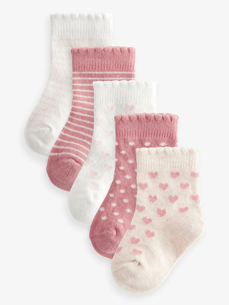 Sokken En Panty's*Next - Verpakking van 5 paar babysokken (0 mnd-2 jr) Roze gestreept met hart