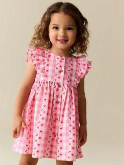 Jurken|Jurken*Next - Double Ruffle Sleeve Dress (3mths-8yrs) Roze gingham