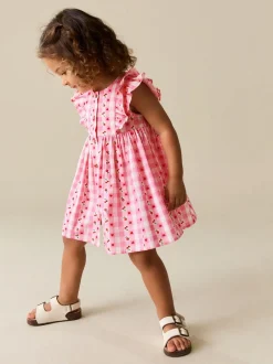 Jurken|Jurken*Next - Double Ruffle Sleeve Dress (3mths-8yrs) Roze gingham