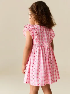 Jurken|Jurken*Next - Double Ruffle Sleeve Dress (3mths-8yrs) Roze gingham