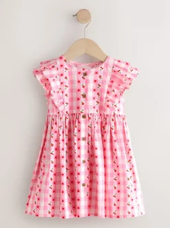 Jurken|Jurken*Next - Double Ruffle Sleeve Dress (3mths-8yrs) Roze gingham