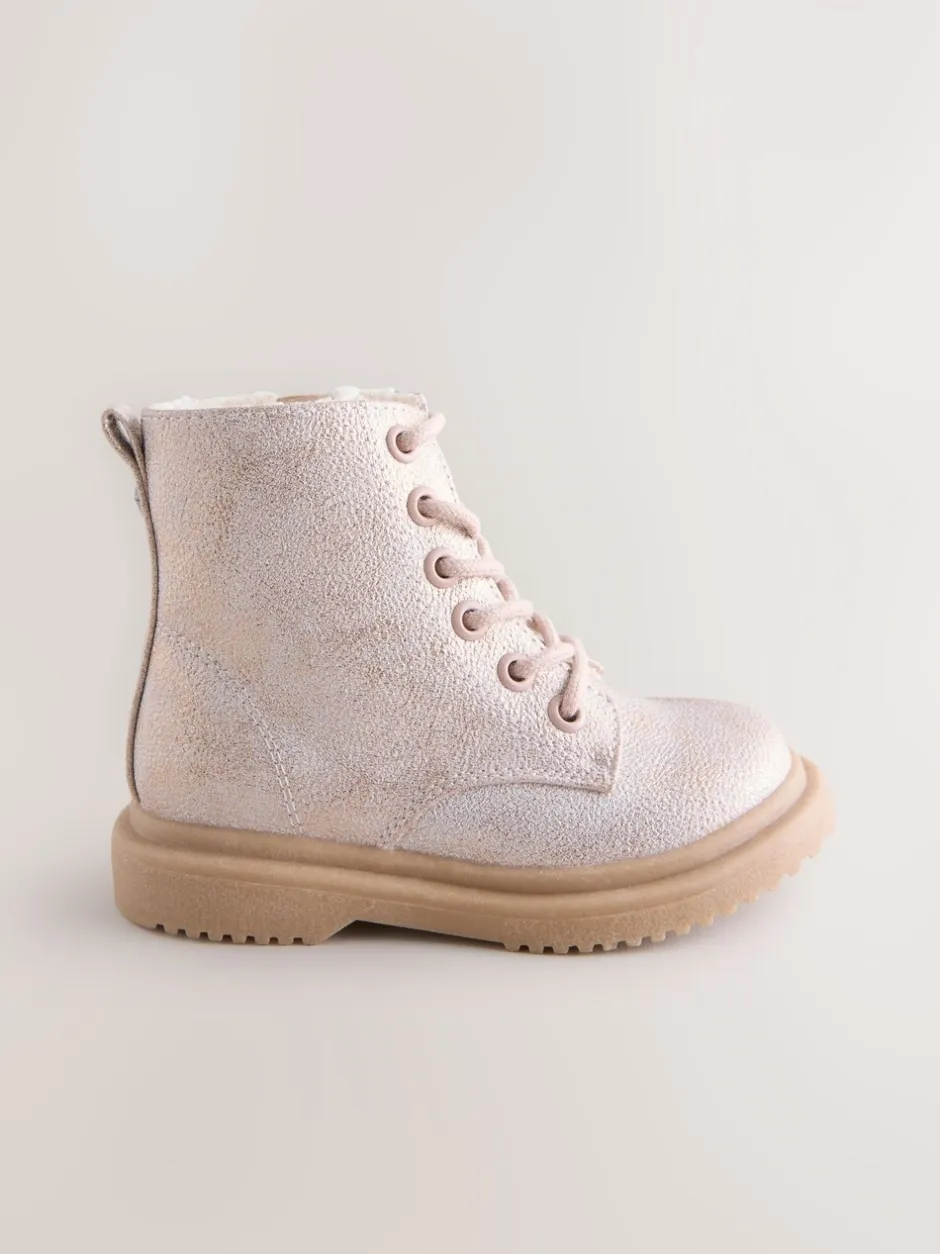 Boots*Next - Enkellaarzen met vetersluiting Roze glinstering