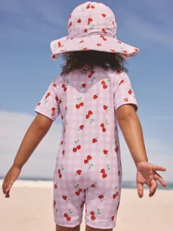 Badkleding|Badkleding|Next Roze kersen geruit - Zonbeschermend badpak (3 mnd-10 jr)