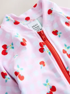 Badkleding|Badkleding|Next Roze kersen geruit - Zonbeschermend badpak (3 mnd-10 jr)