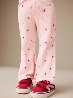 Broeken En Leggings*Next Roze kersenharten - Geribbelde flare legging (3 mnd-7 jr)