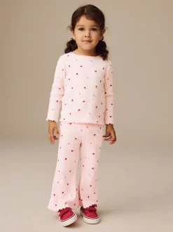 Broeken En Leggings*Next Roze kersenharten - Geribbelde flare legging (3 mnd-7 jr)