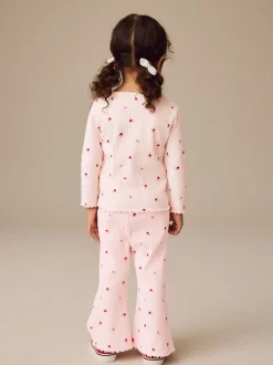 Broeken En Leggings*Next Roze kersenharten - Geribbelde flare legging (3 mnd-7 jr)