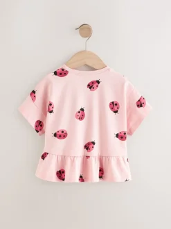 Tops|T-Shirts|Next Roze lieveheersbeestje - T-shirt met peplum en korte mouwen (3mnd -7jr)