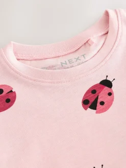 Tops|T-Shirts|Next Roze lieveheersbeestje - T-shirt met peplum en korte mouwen (3mnd -7jr)