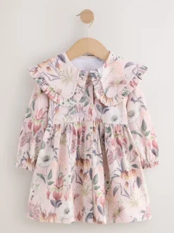 Jurken*Next - Jurk met lange mouwen en kraag (3mnd-7jr) Roze met bloemenprint