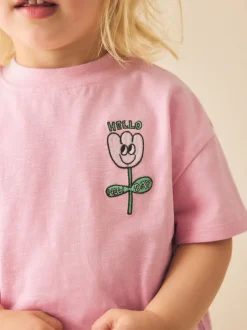 T-Shirts*Next - Short Sleeve Embroidered T-Shirt (3mths-7yrs) Roze met bloemenprint