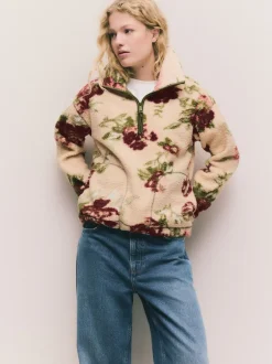 Hoody's En Sweatshirts*Next Roze met bloemenprint - Soft Touch Knusse Teddy Borg Kwartrondrits Fleece