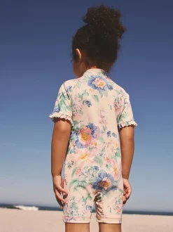 Badkleding|Badkleding|Next Roze met bloemenprint - Zonbeschermend badpak (3 mnd-10 jr)