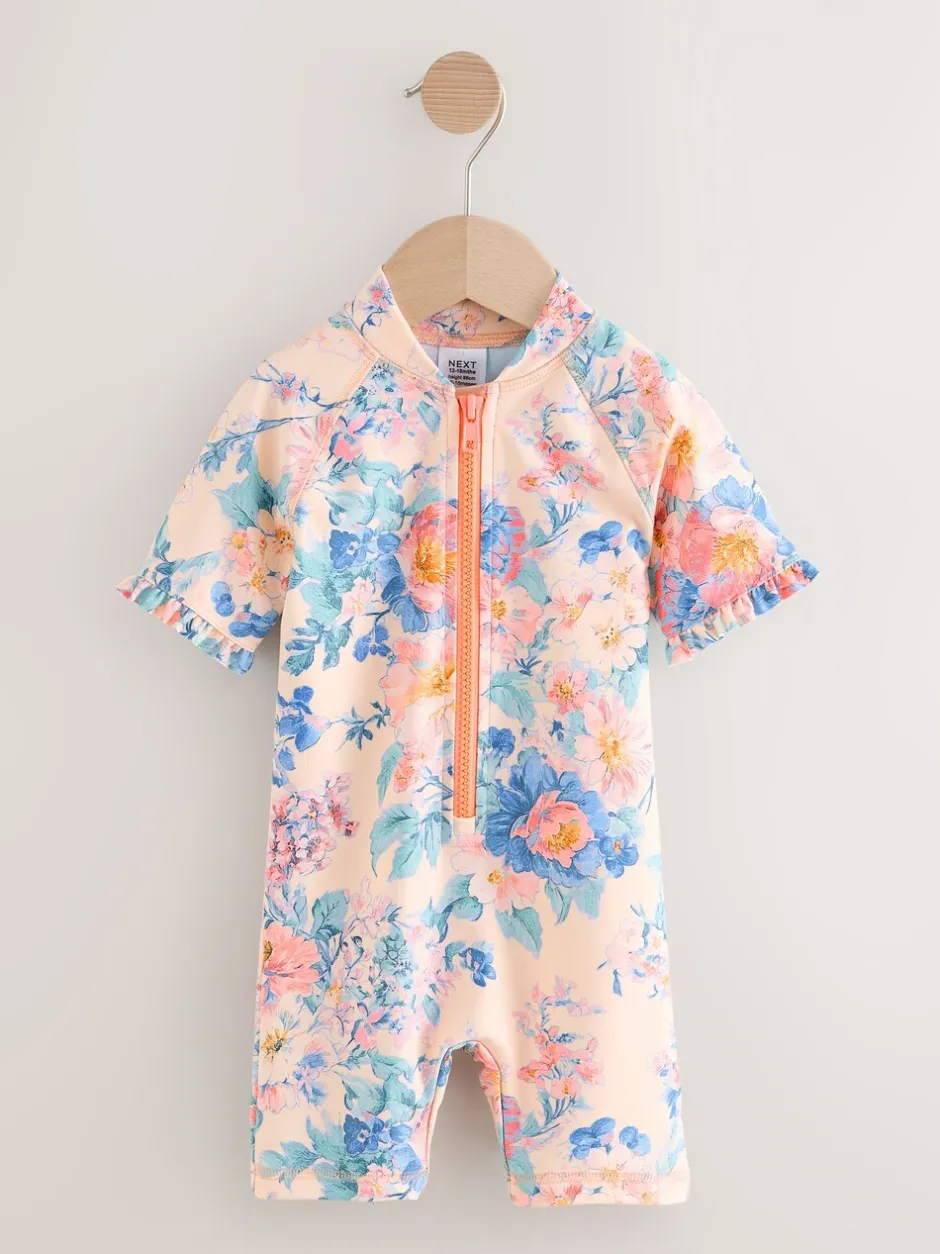 Badkleding|Badkleding|Next Roze met bloemenprint - Zonbeschermend badpak (3 mnd-10 jr)