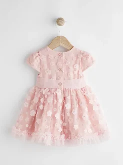 Gelegenheidskleding|Jurken|Next - Feestelijke babyjurk (0 mnd-2 jr) Roze met 3D-bloemen