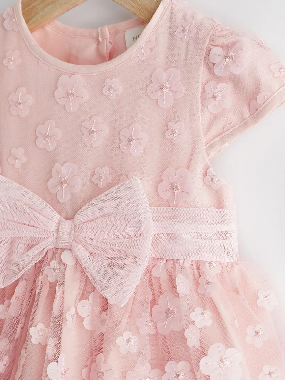 Gelegenheidskleding|Jurken|Next - Feestelijke babyjurk (0 mnd-2 jr) Roze met 3D-bloemen