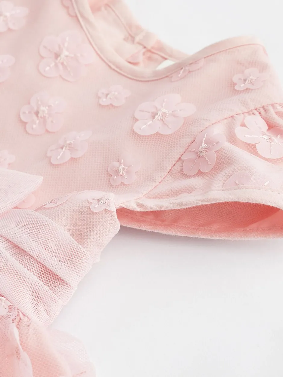 Gelegenheidskleding|Jurken|Next - Feestelijke babyjurk (0 mnd-2 jr) Roze met 3D-bloemen