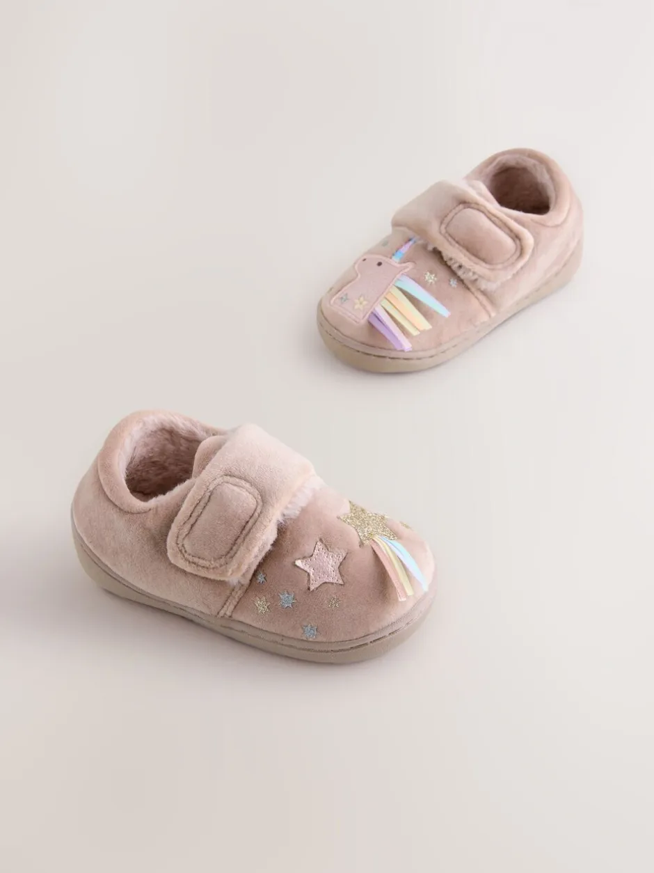 Pantoffels|Next - Gezellige pantoffels met voering en omgevende zool Roze met eenhoornprint