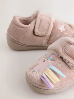 Pantoffels|Next - Gezellige pantoffels met voering en omgevende zool Roze met eenhoornprint