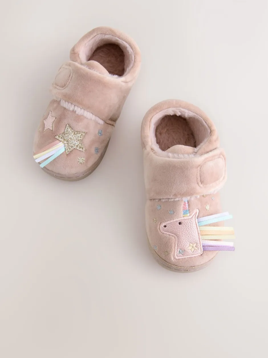 Pantoffels|Next - Gezellige pantoffels met voering en omgevende zool Roze met eenhoornprint