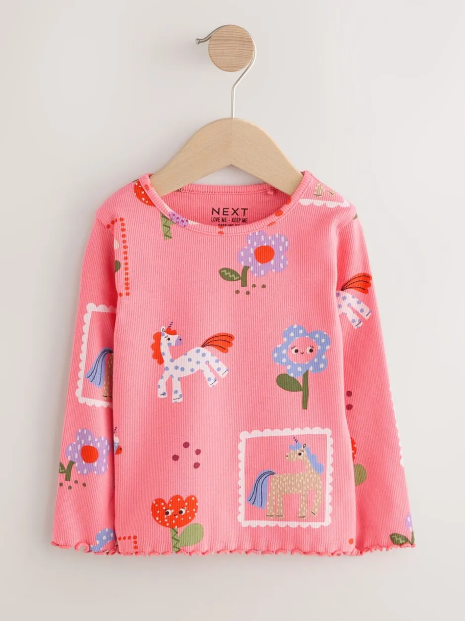 Tops*Next Roze met eenhoornprint - Geribbeld T-shirt met lange mouwen (3mnd-7jr)