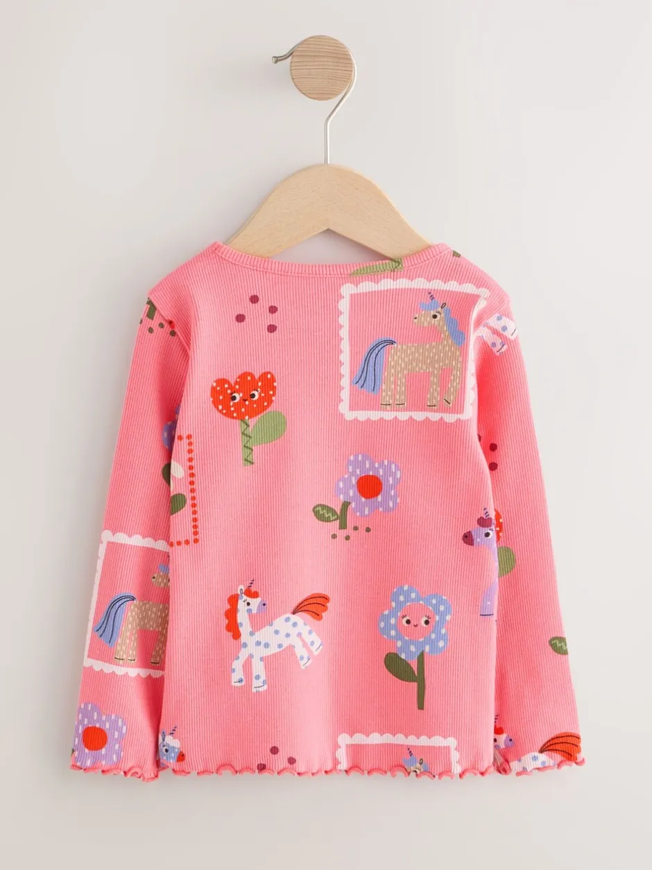 Tops*Next Roze met eenhoornprint - Geribbeld T-shirt met lange mouwen (3mnd-7jr)