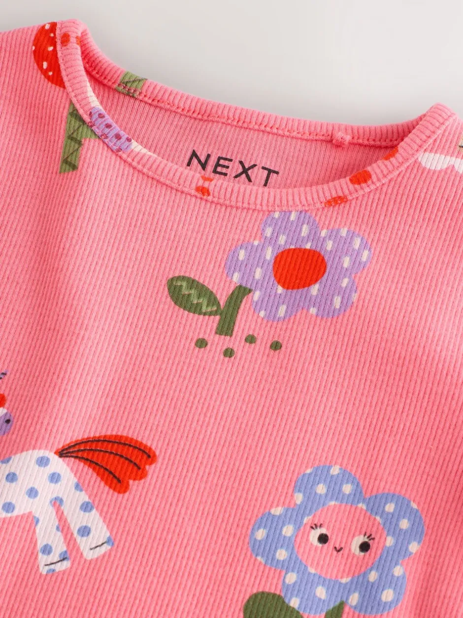 Tops*Next Roze met eenhoornprint - Geribbeld T-shirt met lange mouwen (3mnd-7jr)