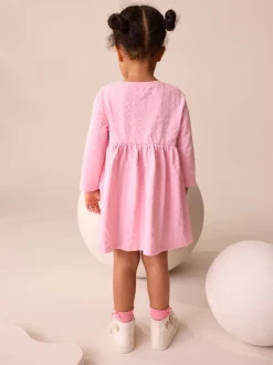 Jurken|Jurken|Next Roze met eenhoornprint - Jurk met lange mouwen en versiering (3mnd -7jr)