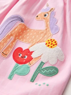 Jurken|Jurken|Next Roze met eenhoornprint - Jurk met lange mouwen en versiering (3mnd -7jr)
