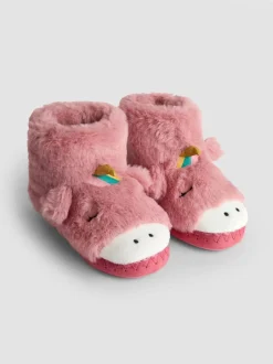 Pantoffels|Jojo Maman Bébé - Plush Slipper Boots Roze met eenhoornprint