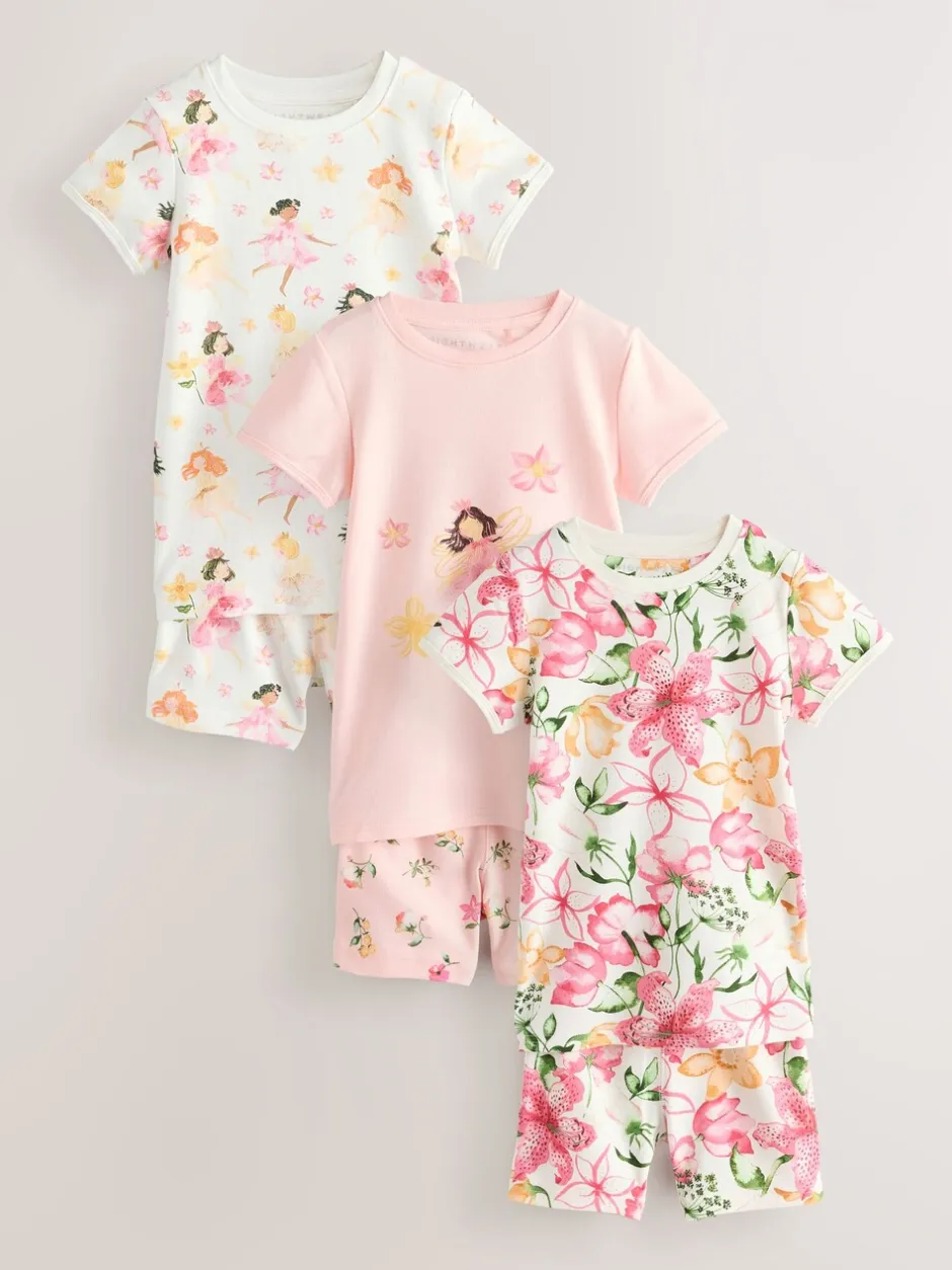 Nachtkleding En Pyjama's|Pyjama's|Next - Verpakking van 3 korte pyjama's (9mnd -10jr) Roze met elfjes