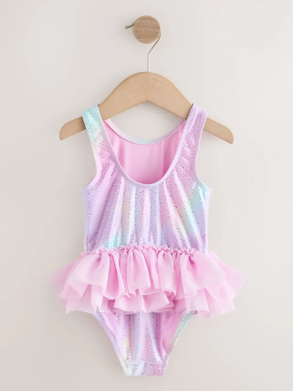 Badkleding|Badkleding*Next Roze met folieprint - Mesh Tutu Swimsuit (3mths-7yrs)