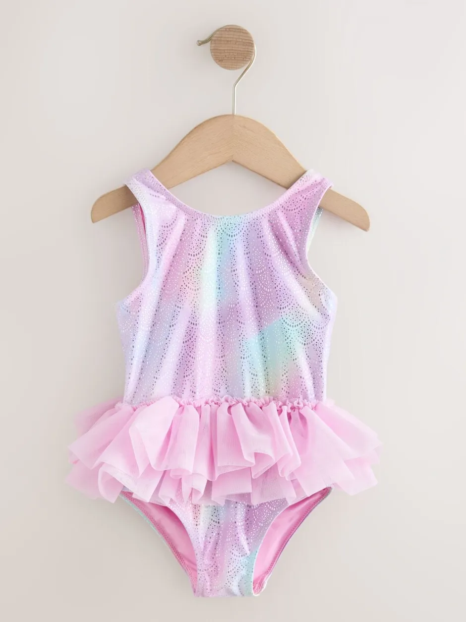 Badkleding|Badkleding*Next Roze met folieprint - Mesh Tutu Swimsuit (3mths-7yrs)