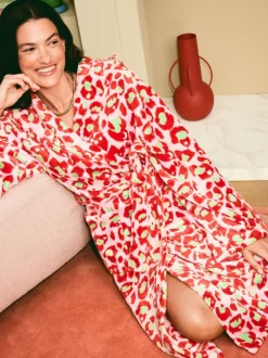 Badjassen|Eleanor Bowmer - Leopard Print Fleece Robe Roze met groen