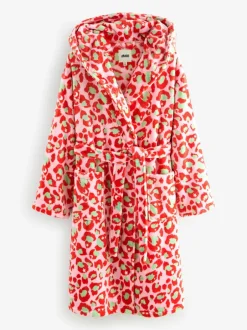 Badjassen|Eleanor Bowmer - Leopard Print Fleece Robe Roze met groen