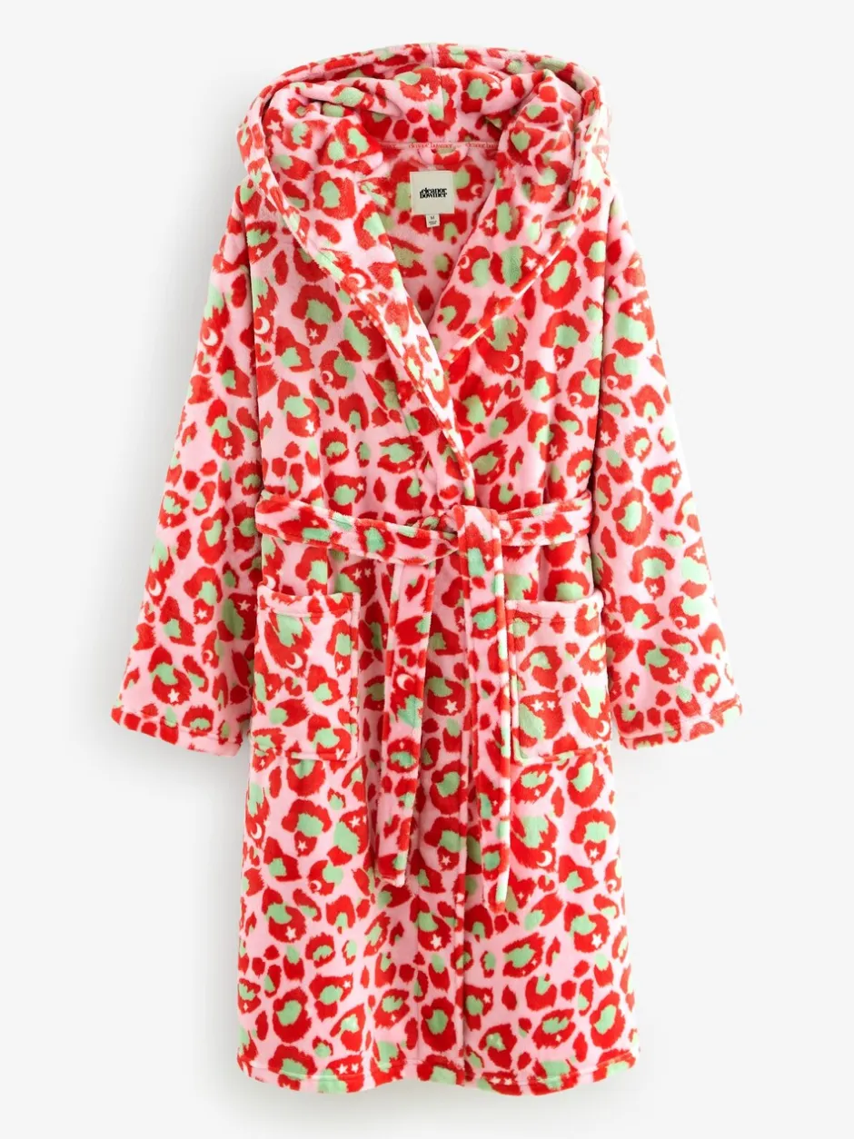 Badjassen|Eleanor Bowmer - Leopard Print Fleece Robe Roze met groen