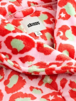 Badjassen|Eleanor Bowmer - Leopard Print Fleece Robe Roze met groen