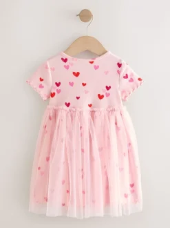 Jurken|Jurken|Next Roze met hartjes - Mesh Skirt Dress (3mths-7yrs)