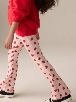 Broeken En Leggings|Next Roze met hartjesprint - Geribde uitlopende legging (3-16 jr)