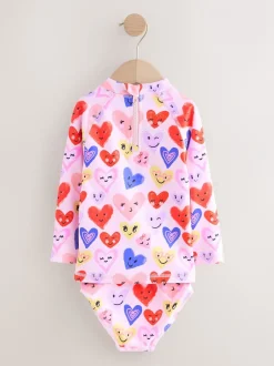 Badkleding|Badkleding*Next - Long Sleeve Sunsafe Swim Set (3mths-7yrs) Roze met hartjesprint
