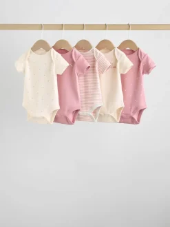 Rompertjes En Hemdjes*Next Roze met hartjesprint - Set van 5 babyrompertjes met korte mouwen