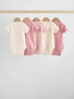 Rompertjes En Hemdjes*Next Roze met hartjesprint - Set van 5 babyrompertjes met korte mouwen