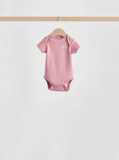 Rompertjes En Hemdjes*Next Roze met hartjesprint - Set van 5 babyrompertjes met korte mouwen