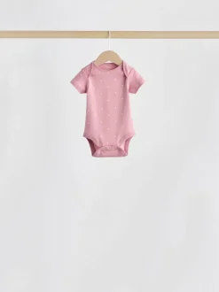 Rompertjes En Hemdjes*Next Roze met hartjesprint - Set van 5 babyrompertjes met korte mouwen