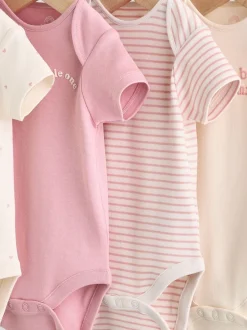 Rompertjes En Hemdjes*Next Roze met hartjesprint - Set van 5 babyrompertjes met korte mouwen