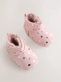 Boots|Next - Suède baby-instaplaarsjes (0-24mnd) Roze met hartjesprint