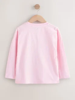 Tops|T-Shirts|Next - Top met lange mouwen en pailletten (3-16jr) Roze met hartjesprint