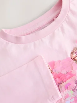 Tops|T-Shirts|Next - Top met lange mouwen en pailletten (3-16jr) Roze met hartjesprint