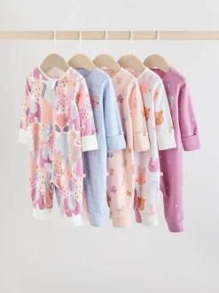 Babypakjes En Babypyjama's|Next Roze met karakteristieke dierenprint - Verpakking van 5 babyslaappakjes met tweewegrits (0 mnd - 3 jr)