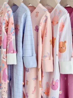 Babypakjes En Babypyjama's|Next Roze met karakteristieke dierenprint - Verpakking van 5 babyslaappakjes met tweewegrits (0 mnd - 3 jr)